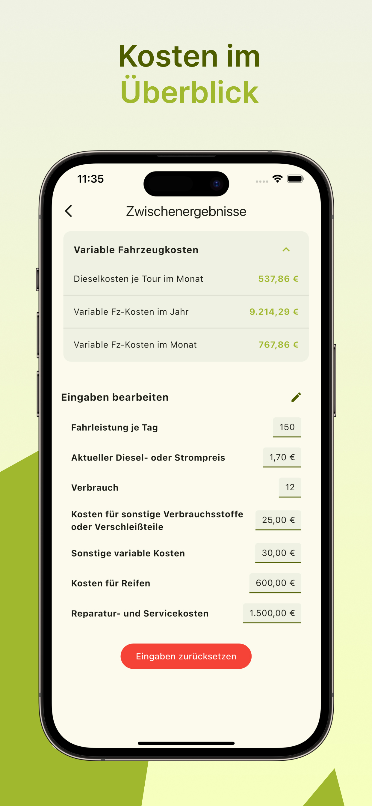 Tourkostenrechner auf Smartphone